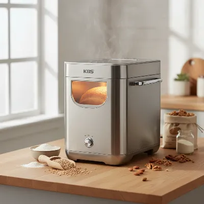 KBS Pro Stainless Steel Bread Maker baking in a modern kitchen with fresh ingredients on the counter